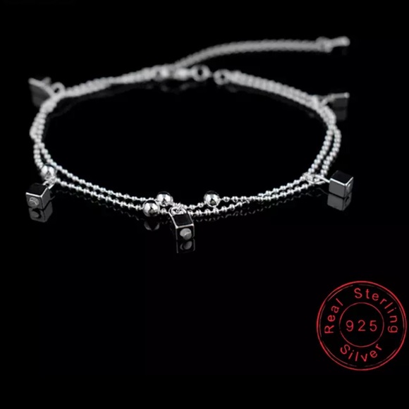 Sterling Silver double link Charm Anklet - Picture 2 of 4
